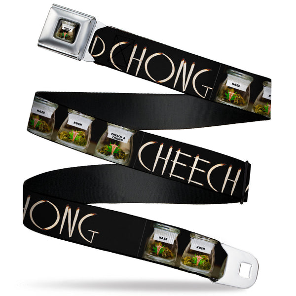 Buckle-Down CHEECH & CHONG Vivid Weed Jar Full Color Seatbelt Belt - CHEECH AND CHONG Joints Text/3-Vivid Weed Jars Black Webbing