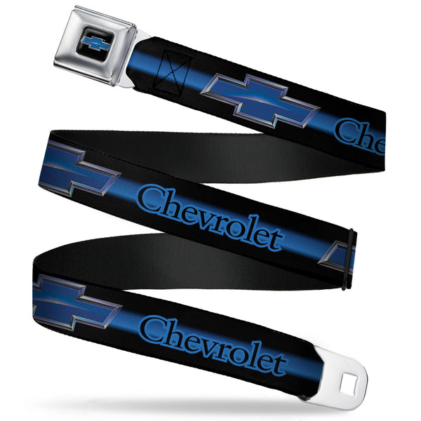 Buckle-Down Chevrolet Horizon Bowtie Full Color Black Silver Blue Seatbelt Belt - CHEVROLET/Horizon Bowtie Ombre Black/Blue/Silver/Blue Webbing