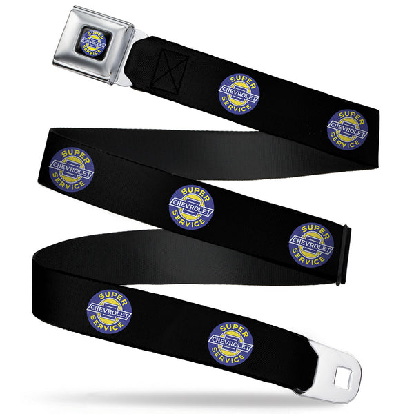 Buckle-Down CHEVROLET SUPER SERVICE Logo Black Blue Yellow White Seatbelt Belt - CHEVROLET SUPER SERVICE Logo Black/Blue/Yellow/White Webbing