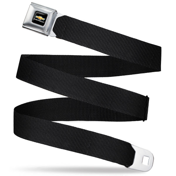 Buckle-Down Chevy Bowtie Full Color Black/Gold Seatbelt Belt - Black Webbing