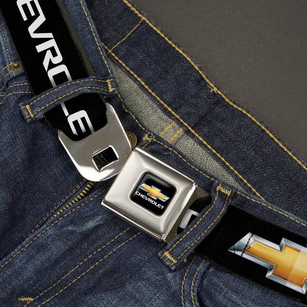 Buckle-Down Chevy Bowtie Full Color Black Gold Seatbelt Belt - Chevy Bowtie Black/Gold Logo REPEAT Webbing