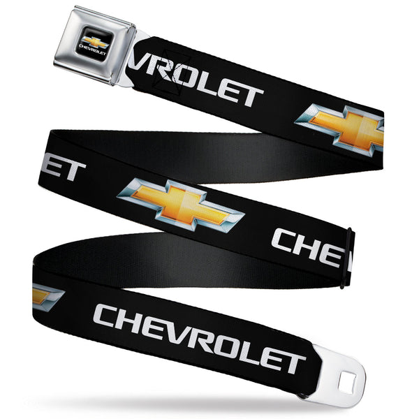 Buckle-Down Chevy Bowtie Full Color Black Gold Seatbelt Belt - Chevy Bowtie Black/Gold Logo REPEAT Webbing