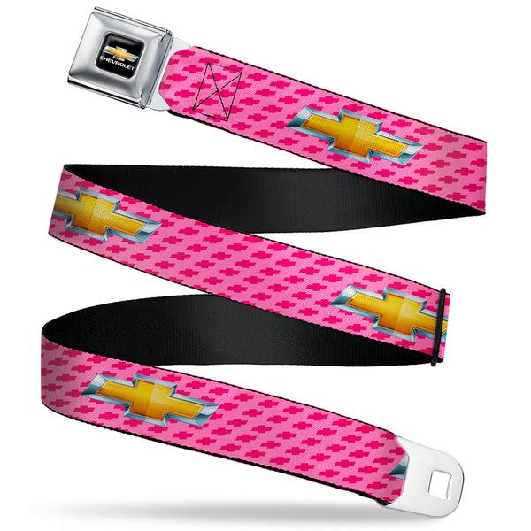 Buckle-Down Chevy Bowtie Full Color Black Gold Seatbelt Belt - Chevy Gold Bowtie w/Logo PINK Webbing