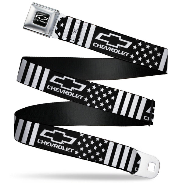 Buckle-Down Chevy Bowtie Full Color Black/White Seatbelt Belt - CHEVROLET Bowtie Americana Stars and Stripes Black/White Webbing
