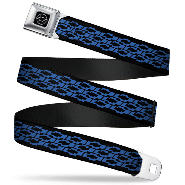 Buckle-Down Chevy Seatbelt Belt - Chevy Bowties 3-Row Black/Blue Webbing