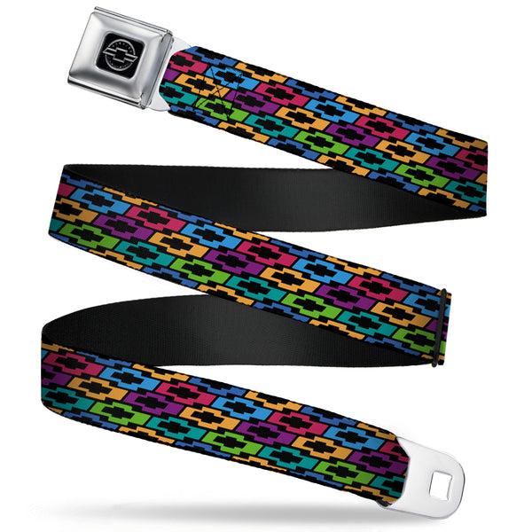 Buckle-Down Chevy Seatbelt Belt - Chevy Bowties 5-Row Black/Multi Color Webbing