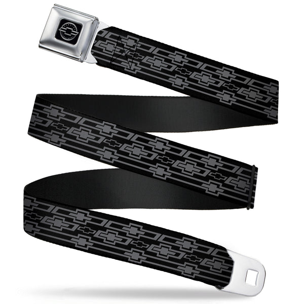 Buckle-Down Chevy Seatbelt Belt - Retro Chevy Bowtie Monogram Black/Gray Webbing