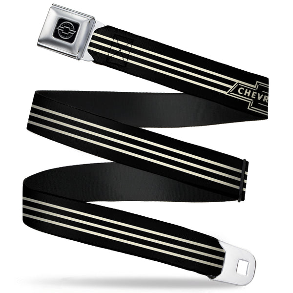 Buckle-Down Chevy Seatbelt Belt - Vintage CHEVROLET Bowtie 3-Stripe Black/Ivory (1934 logo) Webbing