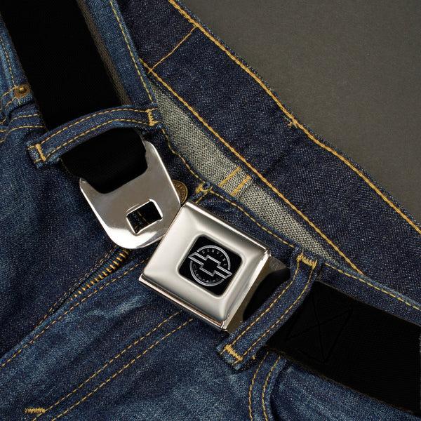 Buckle-Down Chevy Seatbelt Belt - Vintage CHEVROLET Bowtie Black/Charcoal (1934 Logo) Webbing