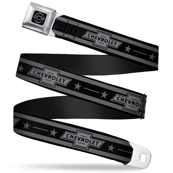 Buckle-Down Chevy Seatbelt Belt - Vintage CHEVROLET Bowtie/Stars Stripe Black/Grays (1934 logo) Webbing