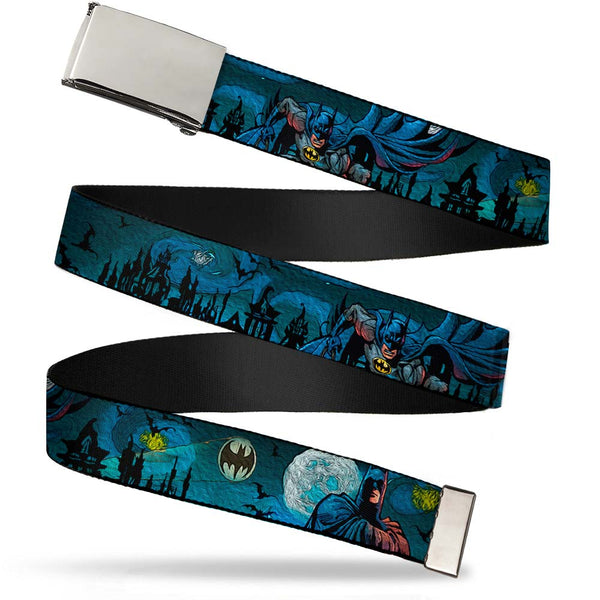 Buckle-Down Chrome Buckle Web Belt - Batman Gothic Knights Poses Webbing
