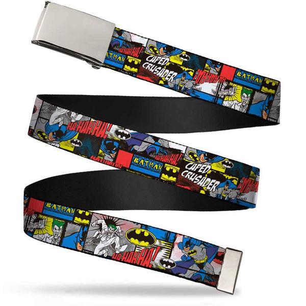 Buckle-Down Chrome Buckle Web Belt - Batman & Joker Comic Blocks Webbing