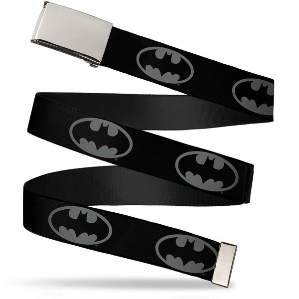 Buckle-Down Chrome Buckle Web Belt - Batman Shield Black/Gray Webbing