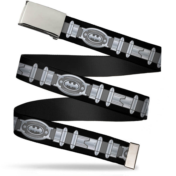 Buckle-Down Chrome Buckle Web Belt - Batman Utility Belt Black/Gray Webbing
