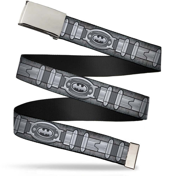 Buckle-Down Chrome Buckle Web Belt - Batman Utility Belt Grays Webbing
