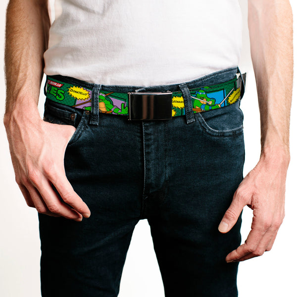 Buckle-Down Chrome Buckle Web Belt - Classic TEENAGE MUTANT NINJA TURTLES Character Comic Scenes Webbing