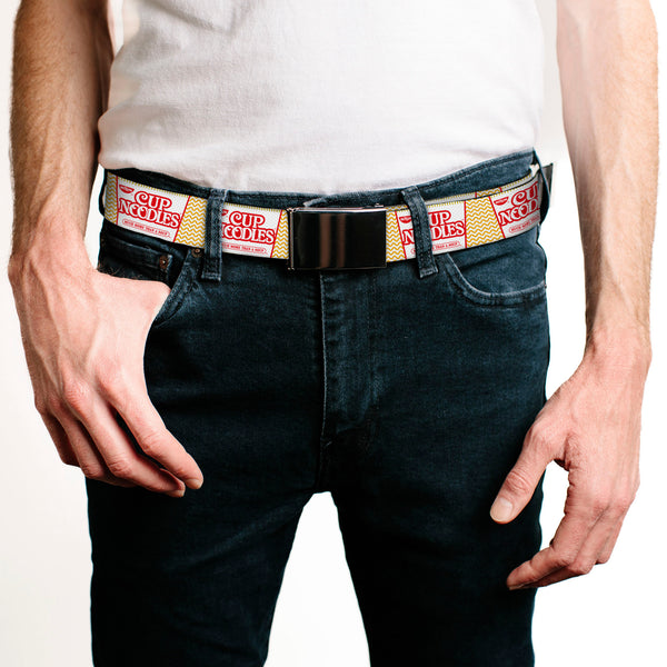 Buckle-Down Chrome Buckle Web Belt - Cup Noodles Cup/Noodle Wave White/Orange/Red Webbing