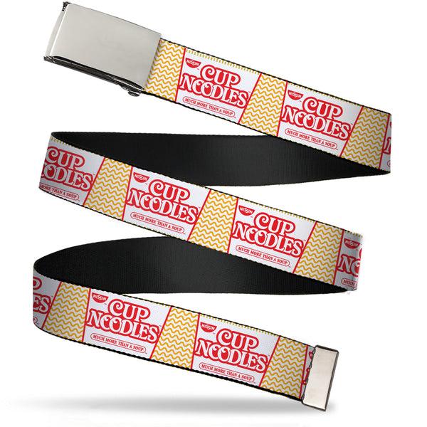 Buckle-Down Chrome Buckle Web Belt - Cup Noodles Cup/Noodle Wave White/Orange/Red Webbing