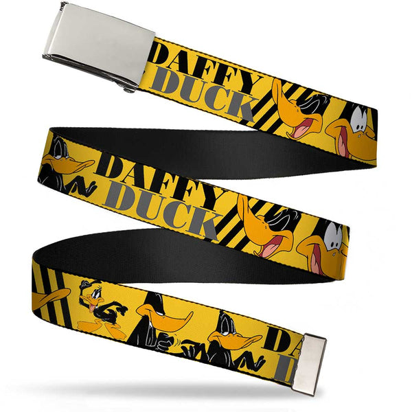 Buckle-Down Chrome Buckle Web Belt - DAFFY DUCK w/Poses Yellow/Black Webbing