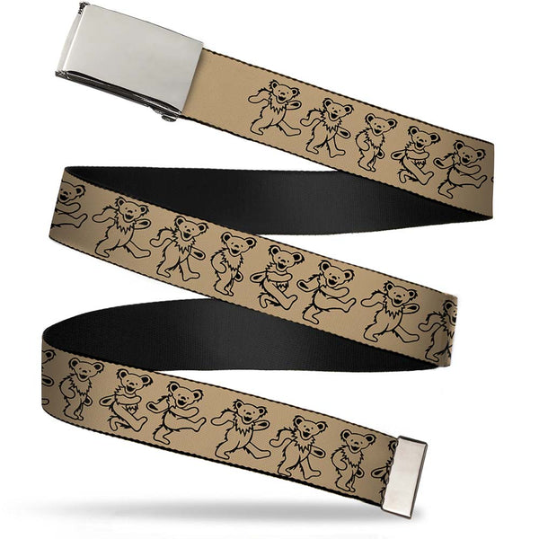 Buckle-Down Chrome Buckle Web Belt - Dancing Bears Tan/Black Webbing Buckle-Down Chrome Buckle Web Belt - Dancing Bears Tan/Black Webbing