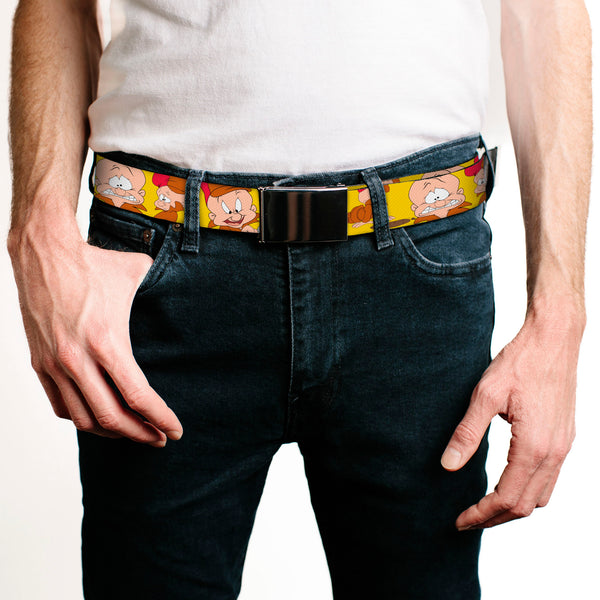 Buckle-Down Chrome Buckle Web Belt - Elmer Fudd Expressions Yellow Webbing