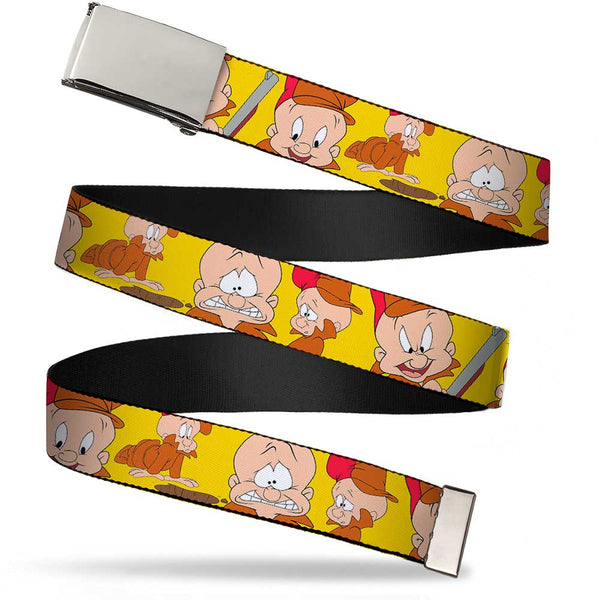 Buckle-Down Chrome Buckle Web Belt - Elmer Fudd Expressions Yellow Webbing