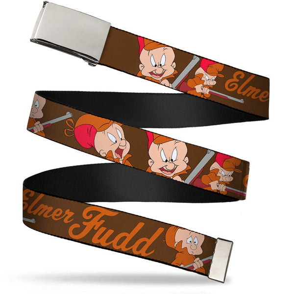 Buckle-Down Chrome Buckle Web Belt - ELMER FUDD w/Poses Browns Webbing
