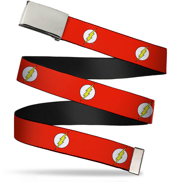 Buckle-Down Chrome Buckle Web Belt - Flash Logo Red/White/Yellow Webbing