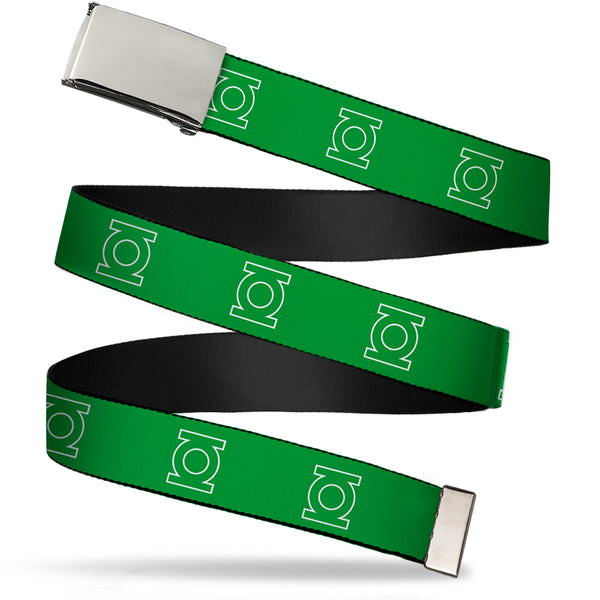 Buckle-Down Chrome Buckle Web Belt - Green Lantern Logo Green/White Webbing