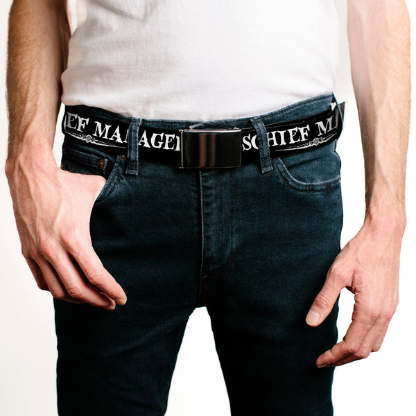 Buckle-Down Chrome Buckle Web Belt - Harry Potter MISCHIEF MANAGED Black/White Webbing
