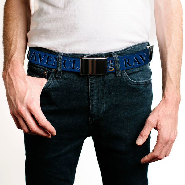 Buckle-Down Chrome Buckle Web Belt - Harry Potter RAVENCLAW & Crest Blue/Black Webbing