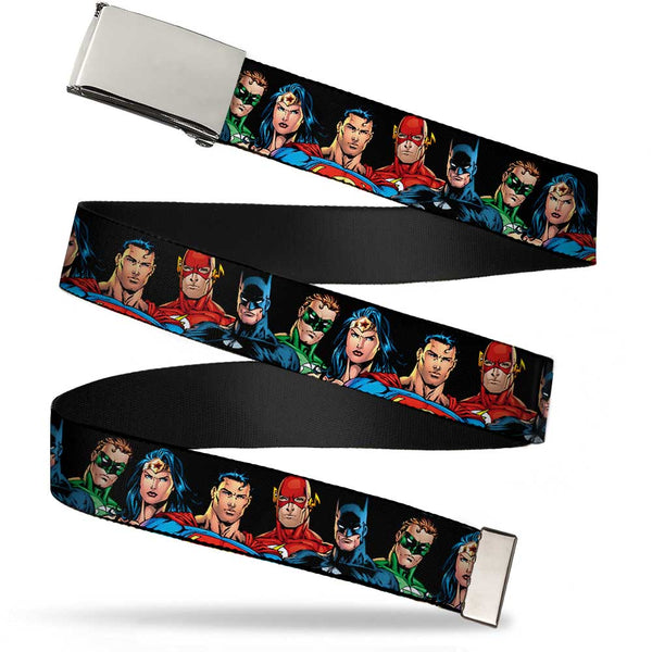 Buckle-Down Chrome Buckle Web Belt - Justice League Elite Forces Superheroes Webbing