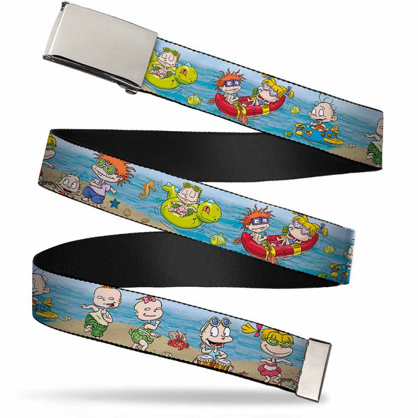 Buckle-Down Chrome Buckle Web Belt - Rugrats Beach Play Scene Webbing