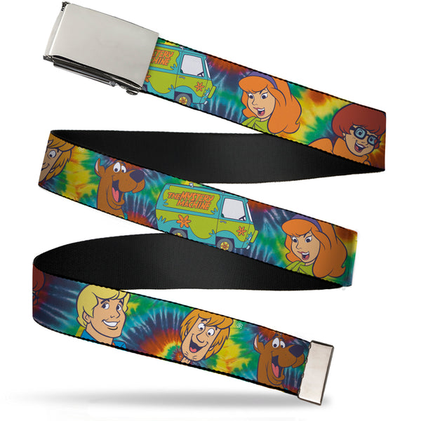 Buckle-Down Chrome Buckle Web Belt - Scooby Doo 5-Character Faces Tie Dye Multi Color/White Webbing