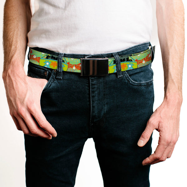 Buckle-Down Chrome Buckle Web Belt - Scooby Doo Group In THE MYSTERY MACHINE Webbing