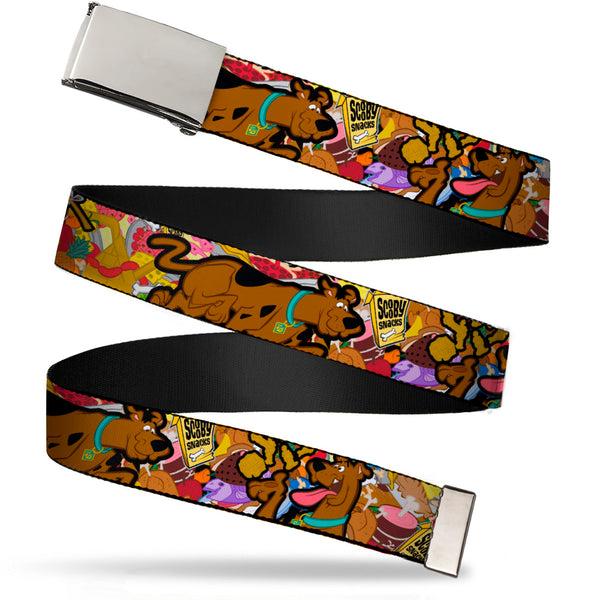 Buckle-Down Chrome Buckle Web Belt - Scooby Doo Poses/Snacks Stacked Webbing