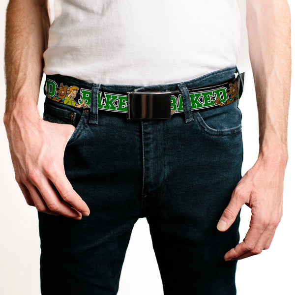 Buckle-Down Chrome Buckle Web Belt - Scooby Doo & Shaggy Pose/BAKED Black/Green Webbing