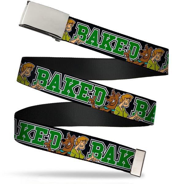 Buckle-Down Chrome Buckle Web Belt - Scooby Doo & Shaggy Pose/BAKED Black/Green Webbing