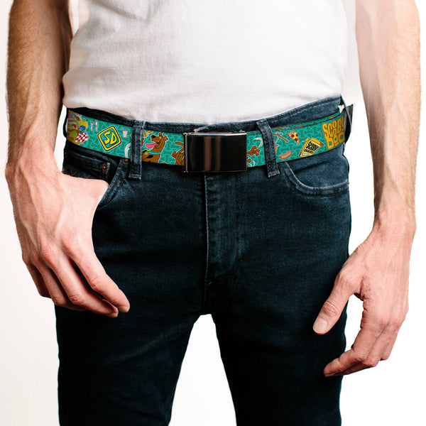 Buckle-Down Chrome Buckle Web Belt - Scooby Doo & Snacks/Bone Monogram Blues Webbing