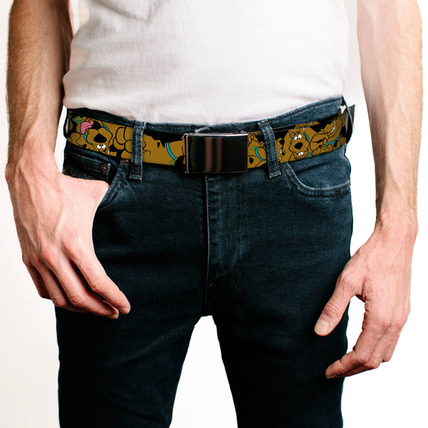 Buckle-Down Chrome Buckle Web Belt - Scooby Doo Stacked CLOSE-UP Black Webbing