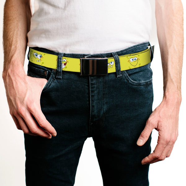 Buckle-Down Chrome Buckle Web Belt - SpongeBob Expressions Yellow Webbing