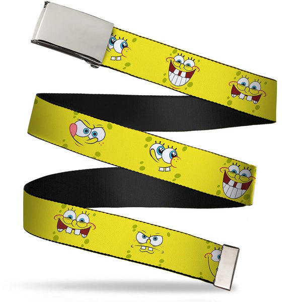 Buckle-Down Chrome Buckle Web Belt - SpongeBob Expressions Yellow Webbing