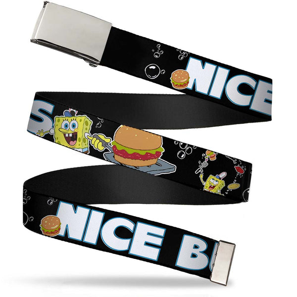 Buckle-Down Chrome Buckle Web Belt - SpongeBob & Krabby Patty NICE BUNS Webbing