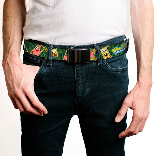 Buckle-Down Chrome Buckle Web Belt - SpongeBob & Patrick Starfish Bamboo Frames/Logo Webbing
