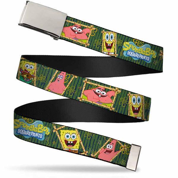 Buckle-Down Chrome Buckle Web Belt - SpongeBob & Patrick Starfish Bamboo Frames/Logo Webbing