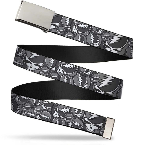 Buckle-Down Chrome Buckle Web Belt - Steal Your Face Stacked Gray Webbing