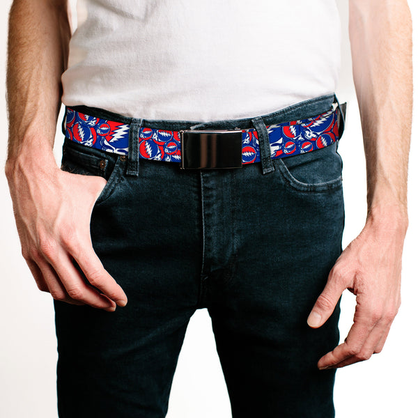 Buckle-Down Chrome Buckle Web Belt - Steal Your Face Stacked Red/White/Blue Webbing