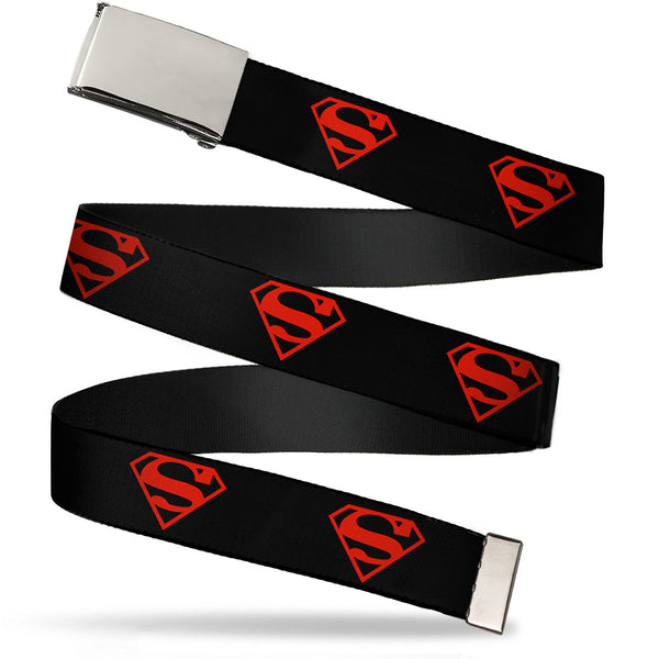 Buckle-Down Chrome Buckle Web Belt - Superboy Shield Black/Red Webbing