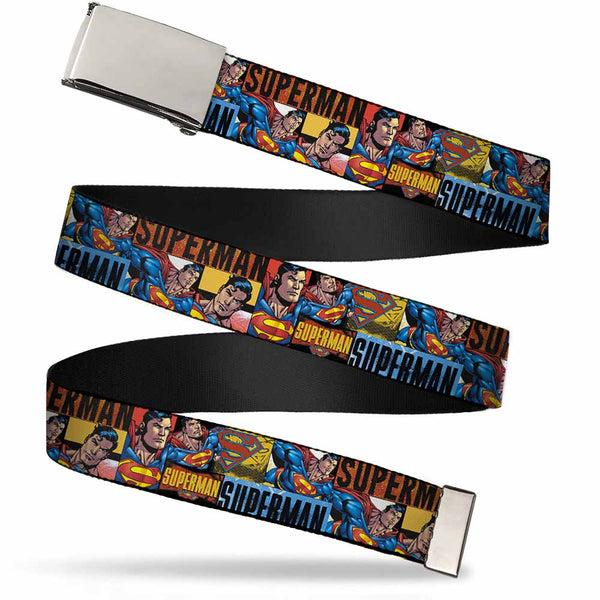Buckle-Down Chrome Buckle Web Belt - SUPERMAN Action Blocks Red/Blue Webbing