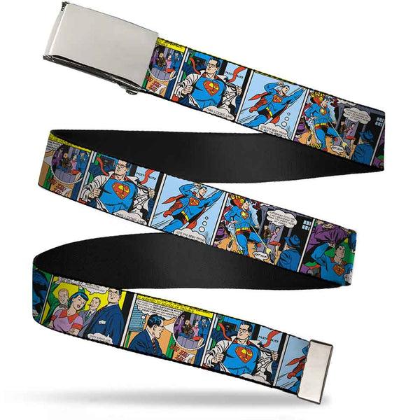 Buckle-Down Chrome Buckle Web Belt - Superman Comic Panels Webbing